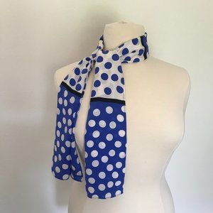 St. John Polka Dot Scarf 100% Silk Blue Black White